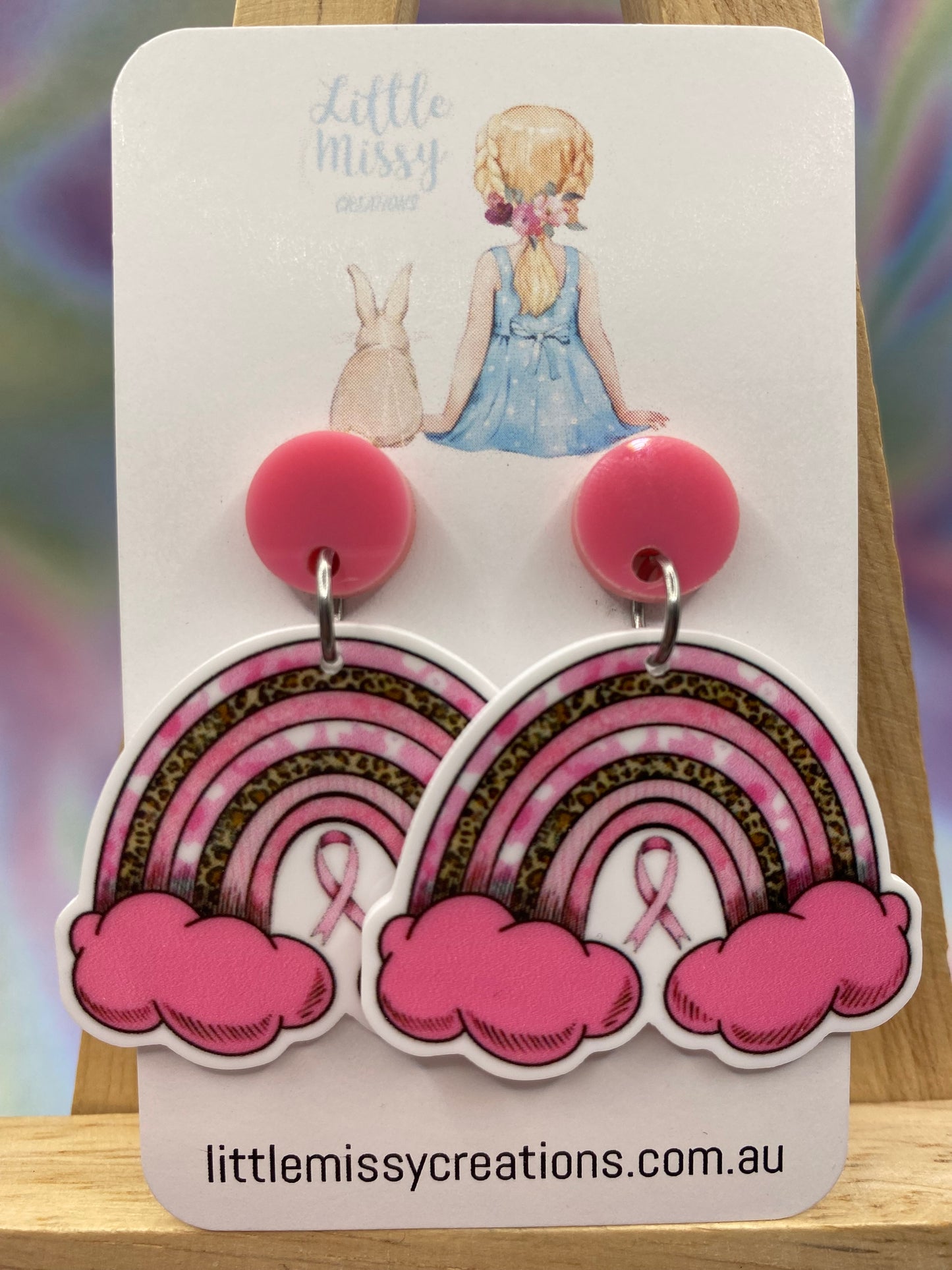 Pink Ribbon Rainbow Dangles