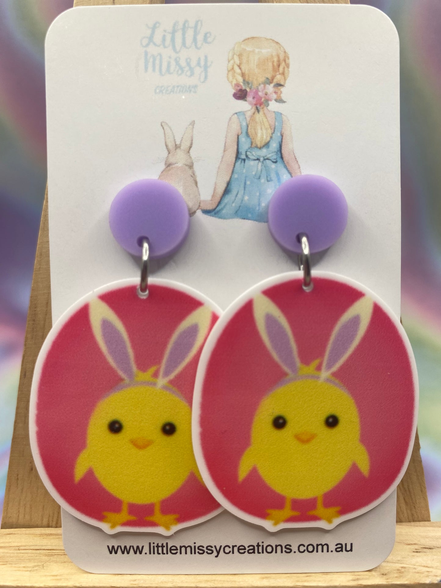 Purple Bunny Ears Chick Dangles