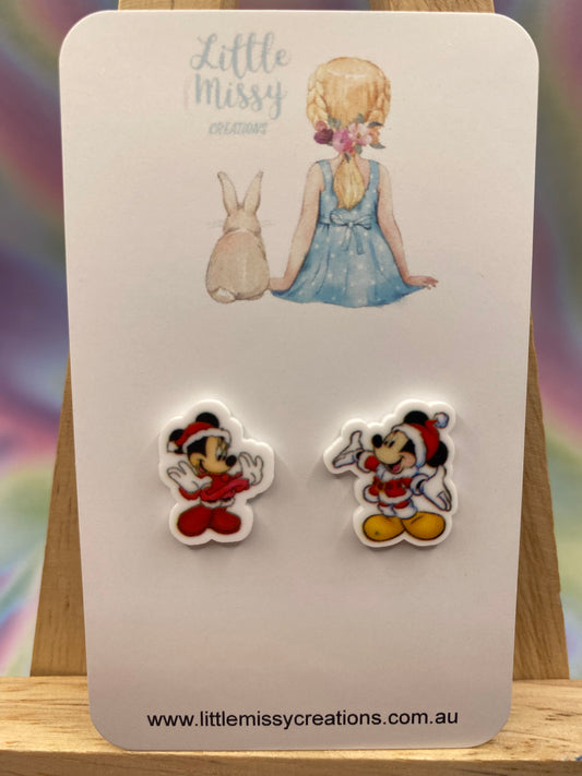 Minnie and Mickey Christmas Studs