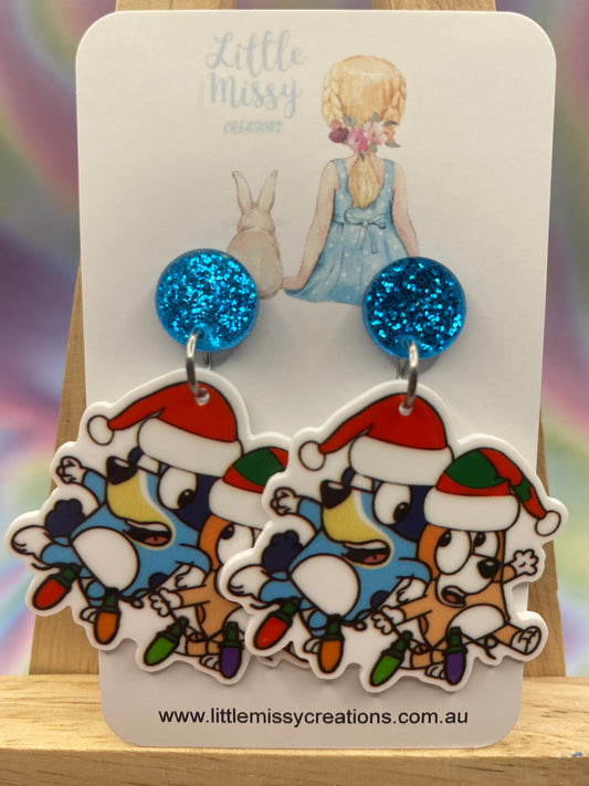 Christmas Family Blue Dog Dangles