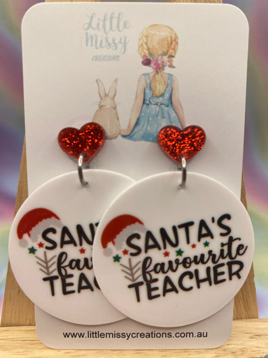 Heart Santa's Favourite Teacher Dangles