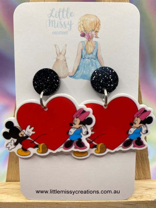 Mickey and Minnie Heart Dangles