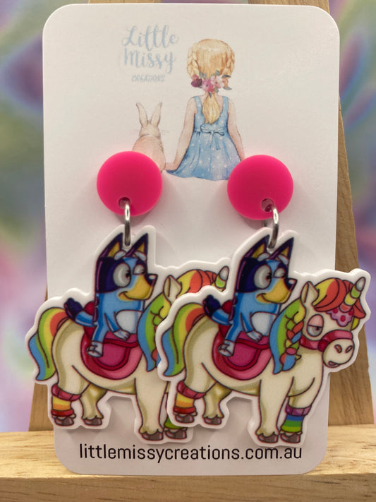 Blue dog on unicorn Dangles