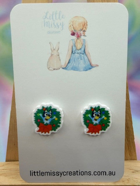 Bluey Christmas Wreath Studs