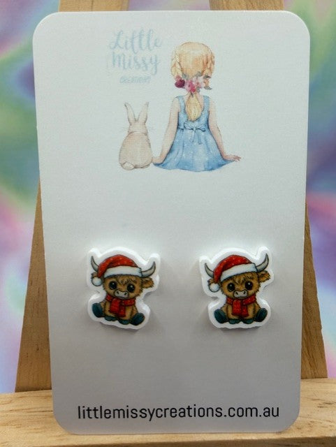 Christmas Highland Cow Studs