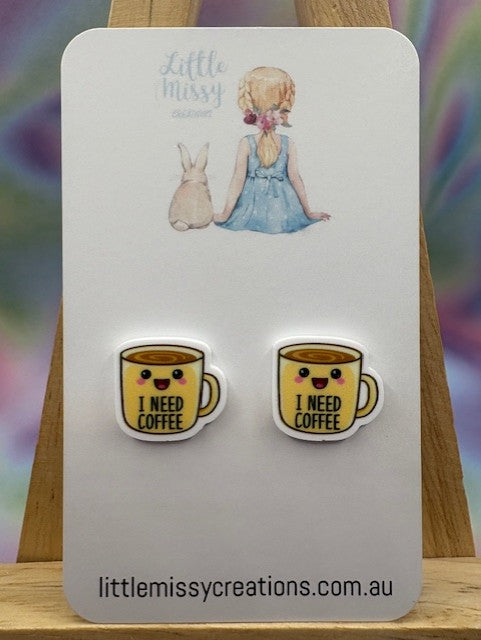 I Need Coffee Studs