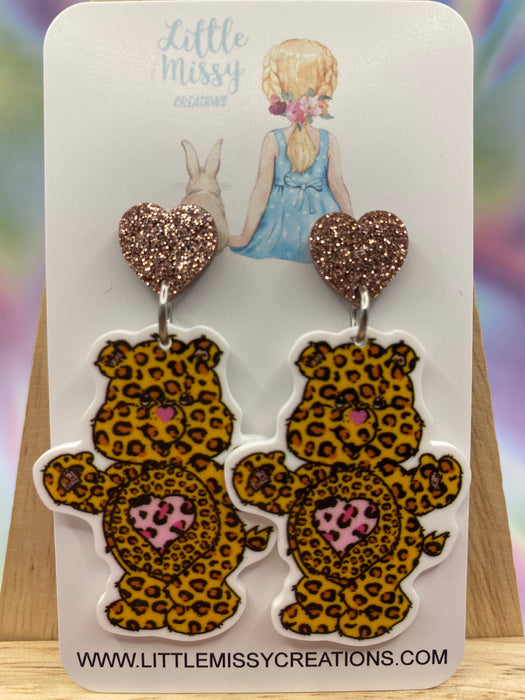 Leopard Print Care Bear Dangles