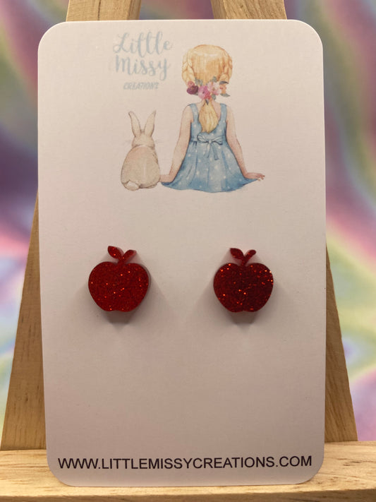 Red Glitter Apple Studs