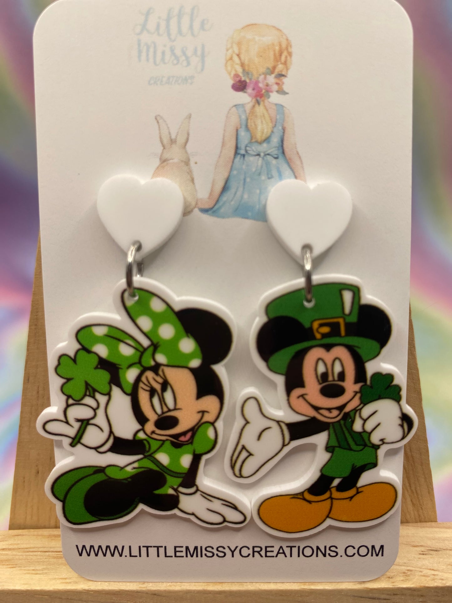 Minnie Mouse and Mickey Mouse St-Patricks Day Dangles