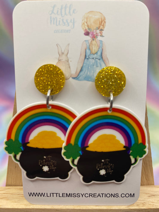 Lucky Pot of Gold Rainbow St-Patricks Day Dangles